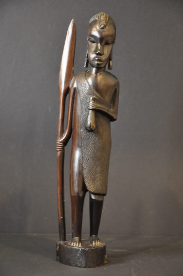 Statuette guerrier Massaï africain en bois d'ébène