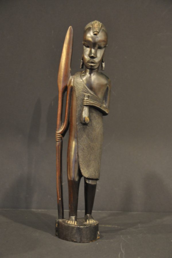 Statuette guerrier Massaï africain en bois d'ébène – Image 5