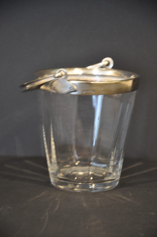 Petit sceau à glaçon en cristal et  métal argenté (Angleterre)