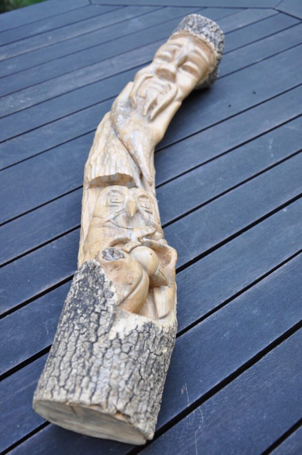 Esprit de bois sculpture asiatique vieux sage et le hibou – Image 8