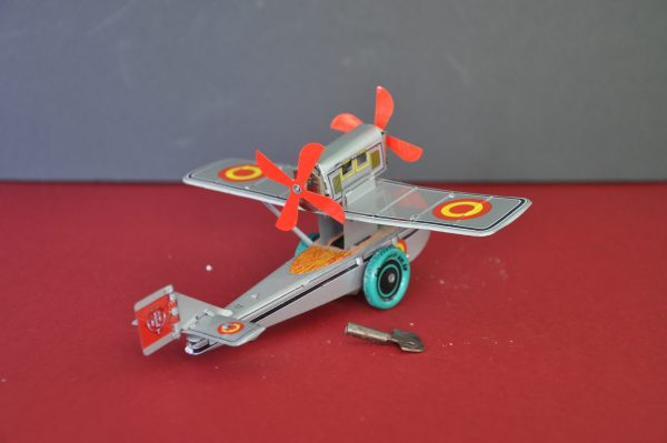 ANCIEN JOUET EN TOLE AVION  A HELICE MECANIQUE – Image 5