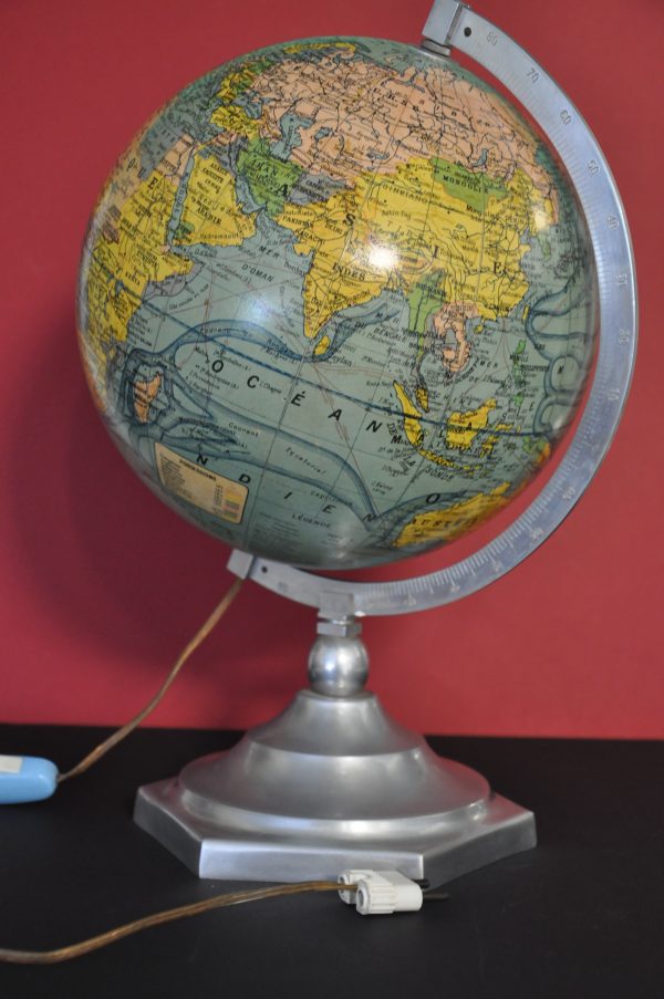 Globe terrestre en verre et aluminium retro lumineux "girard barrere &thomas – Image 3