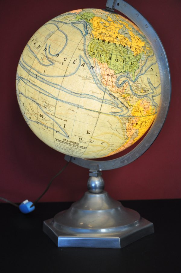 Globe terrestre en verre et aluminium retro lumineux "girard barrere &thomas – Image 5
