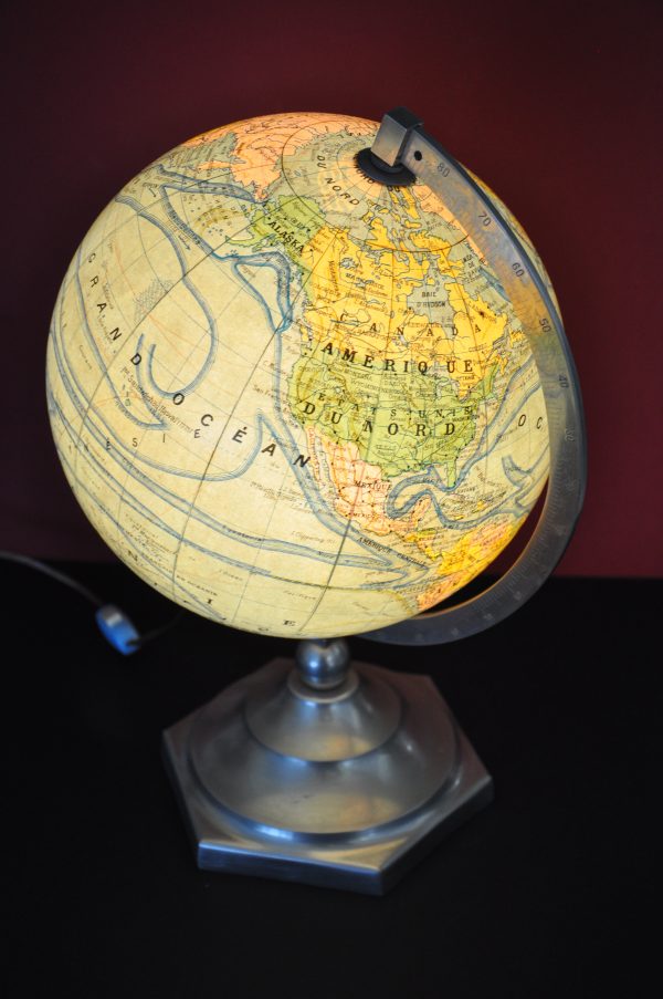 Globe terrestre en verre et aluminium retro lumineux "girard barrere &thomas – Image 4