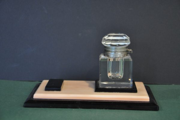Encrier vintage en marbre et verre épais - Art déco