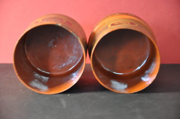 Boîte à thé cylindrique en laque rouge- Art asiatique – Image 5
