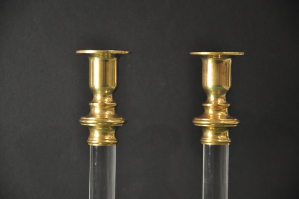 Paire de Bougeoirs Art Déco en Laiton et Lucite (Fin XIXeme début XXeme ) – Image 7