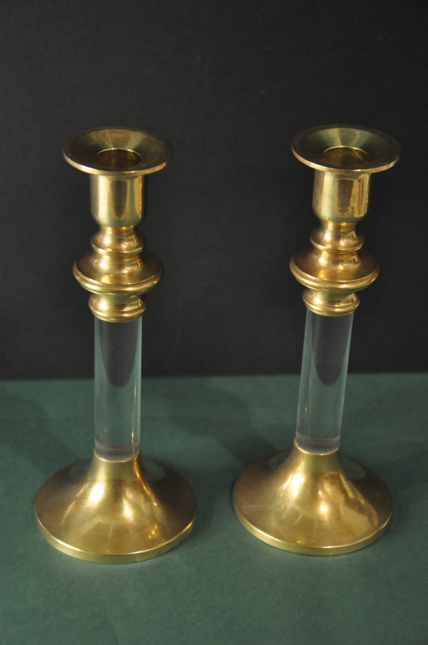 Paire de Bougeoirs Art Déco en Laiton et Lucite (Fin XIXeme début XXeme ) – Image 6
