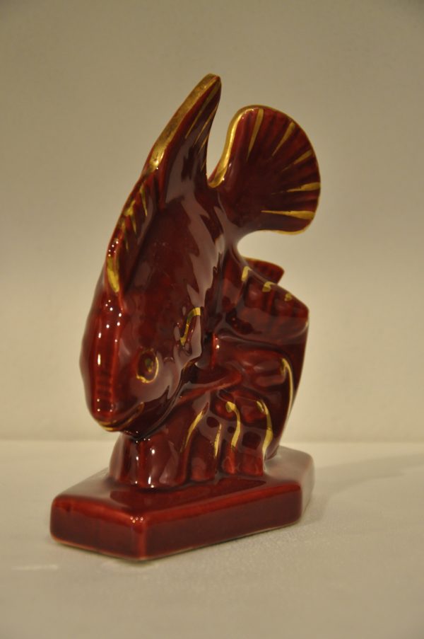 Poisson en céramique bordeaux et or,  annèes 50 – Image 4
