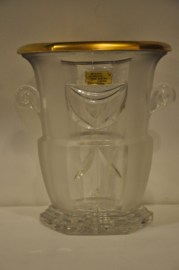 Superbe seau à champagne de luxe en cristal de Lorraine 24% Pbo - et doré à l'or fin 24 carats
