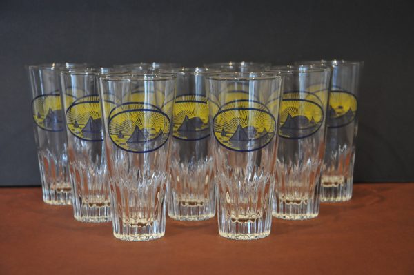 lot de 9 Verres à pastis  ou à anisette,  décor bateau bleu  et soleil  jaune – Image 2