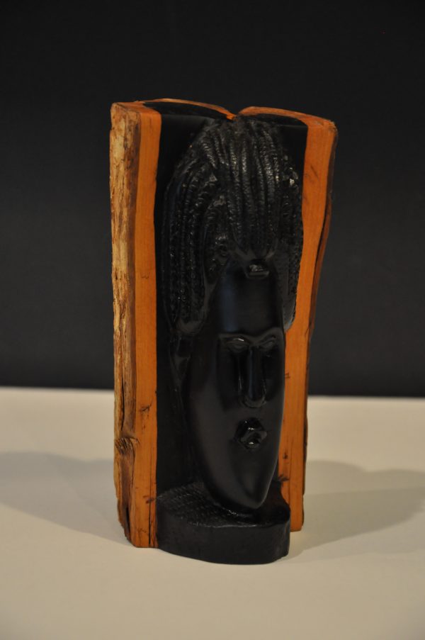 Magnifique tête africaine sculptée, en bois dense – Image 2