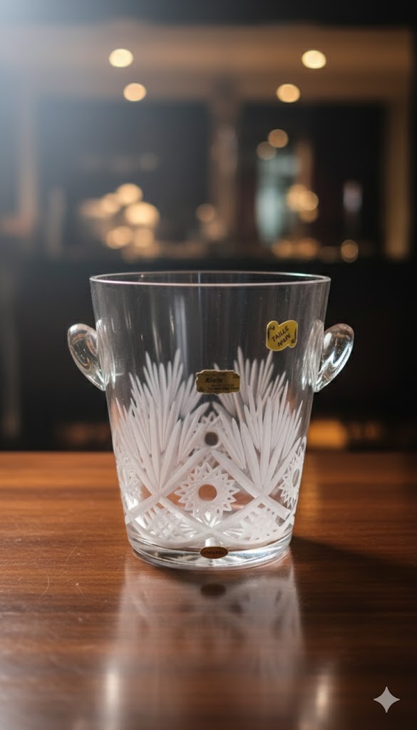 Grand seau à champagne en cristal taillé signé Klein Baccarat