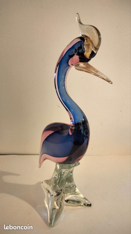 Grande Sculpture Héron / Oiseau de paradis en verre de Murano – Sommerso & Or – 42 cm – Image 7