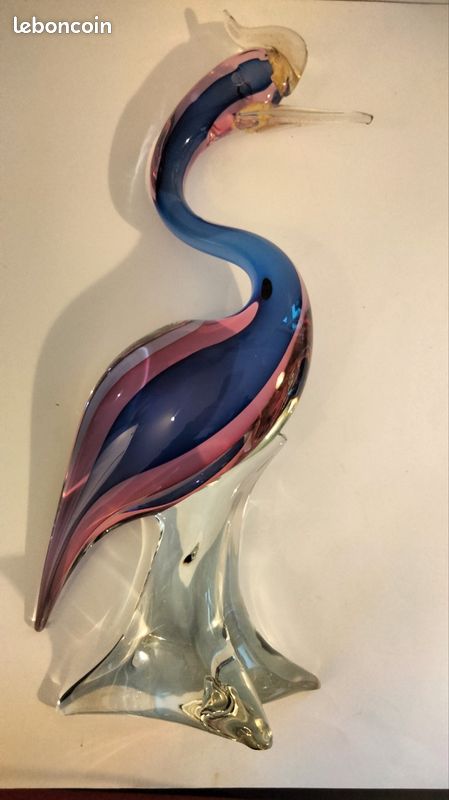 Grande Sculpture Héron / Oiseau de paradis en verre de Murano – Sommerso & Or – 42 cm – Image 4