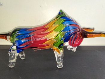 Sculpture Taureau « Arlecchino » en Verre de Murano – Vintage – Design Italien