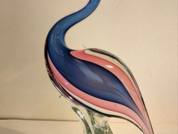 Grande Sculpture Héron / Oiseau de paradis en verre de Murano – Sommerso & Or – 42 cm