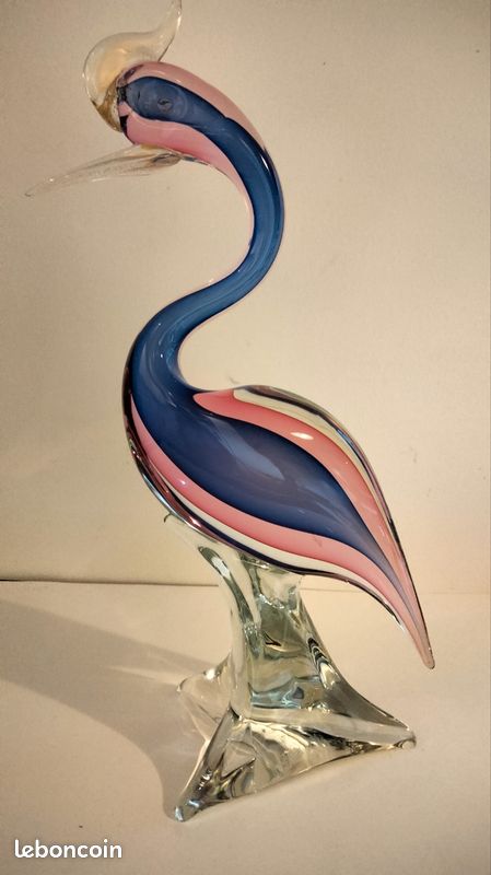 Grande Sculpture Héron / Oiseau de paradis en verre de Murano – Sommerso & Or – 42 cm