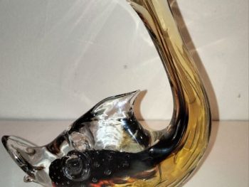Sculpture Poisson bondissant en verre de Murano – Technique « Bullicante » (bulles) – 18 cm
